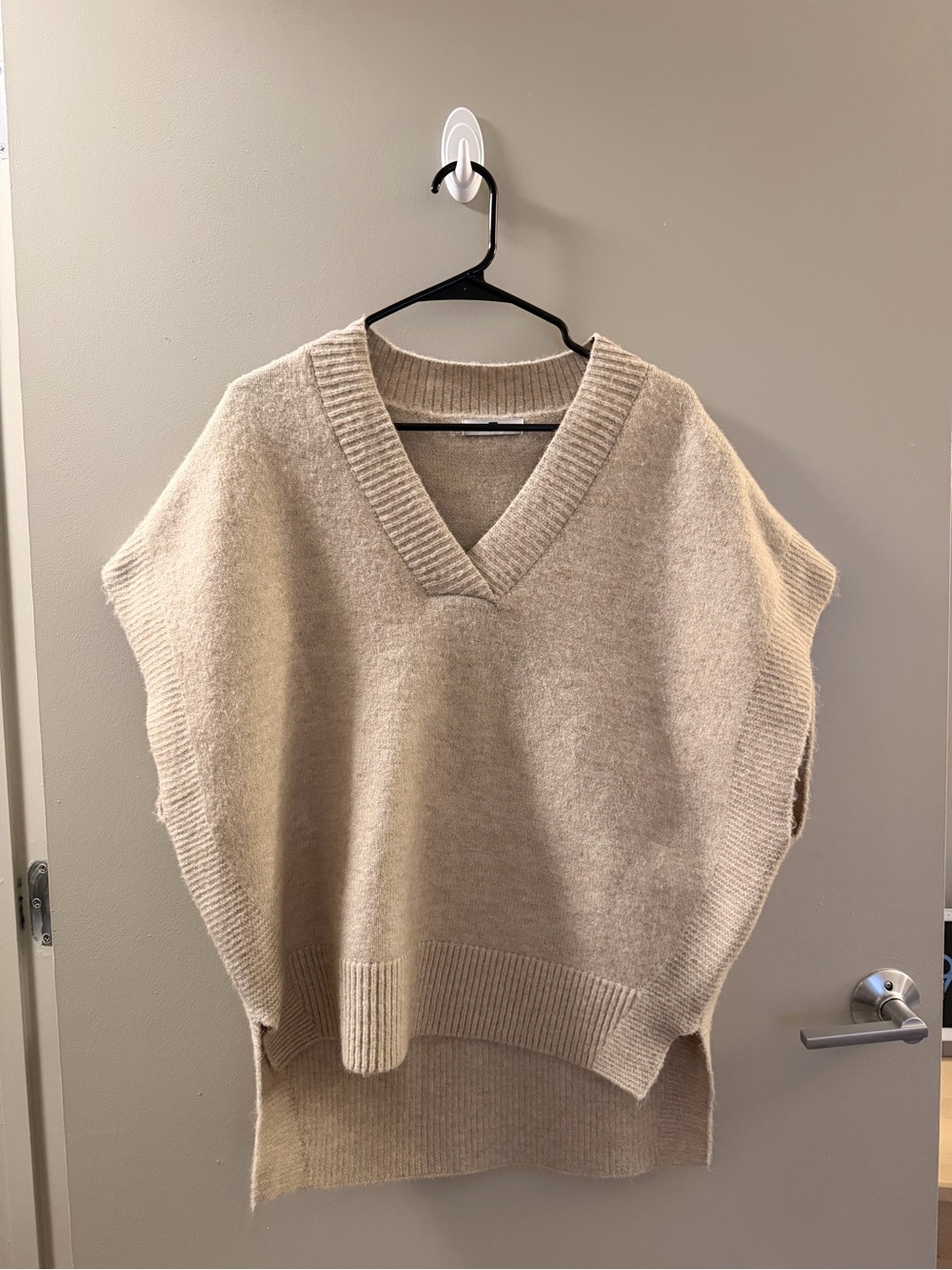 Sleeveless V-Neck Knit Sweater Vest in Beige